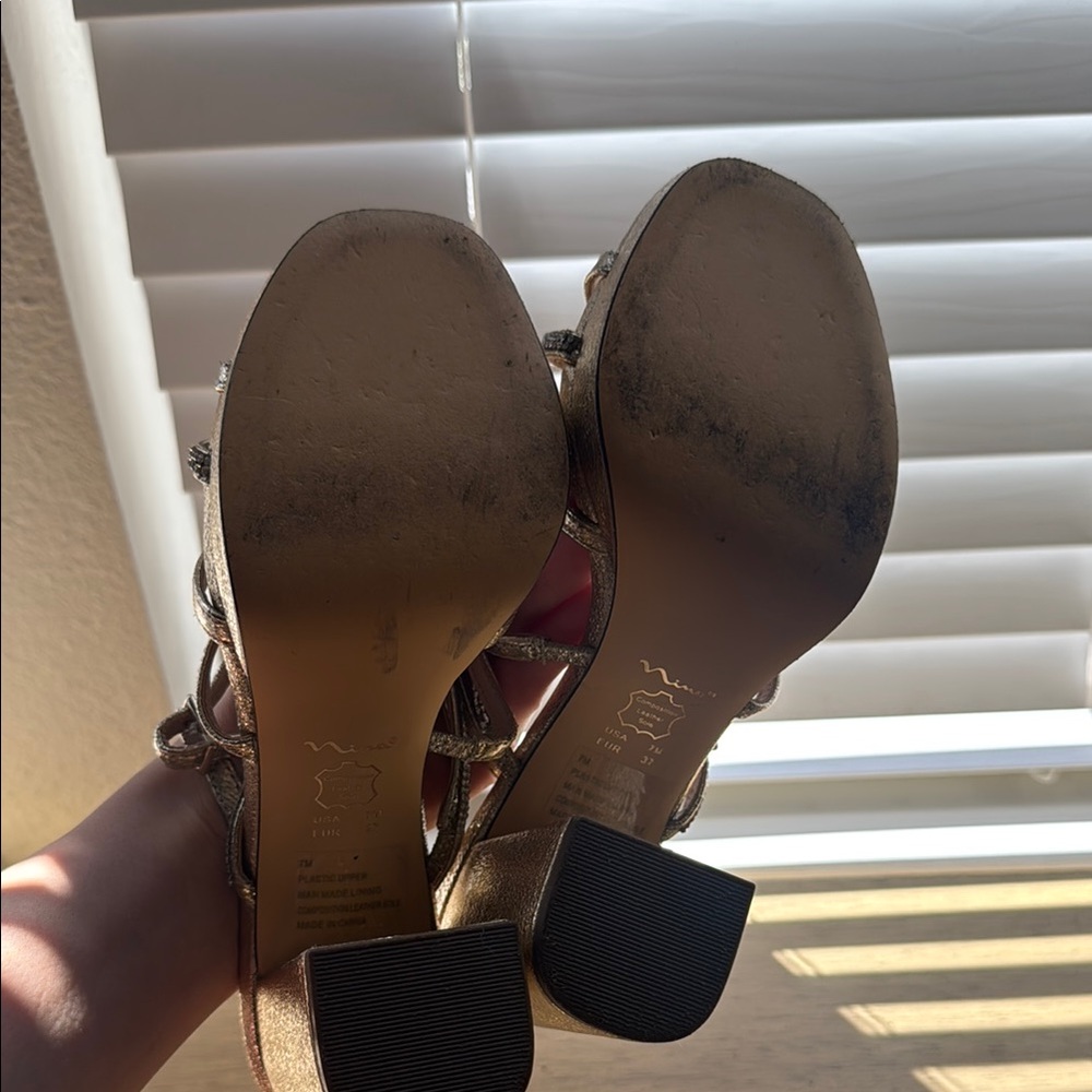 Nina Gold Metallic Strappy Block Heel Sandals - Picture 6 of 7